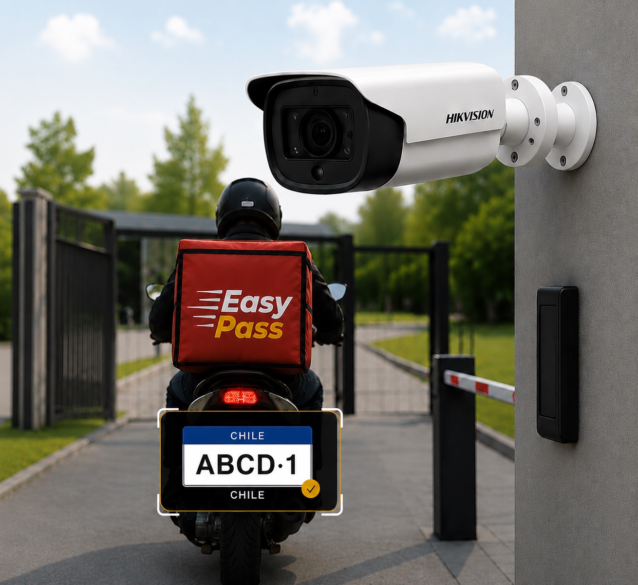 Sistema LPR Hikvision — reconocimiento de patentes en moto